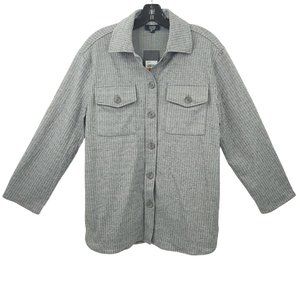 Jones New York Signature Button Front Jacket S Shacket Flap Pockets Gray Combo